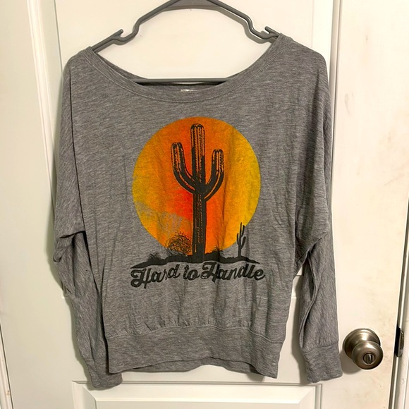 junk gypsy Tops - Gray Cactus Graphic Sweatshirt